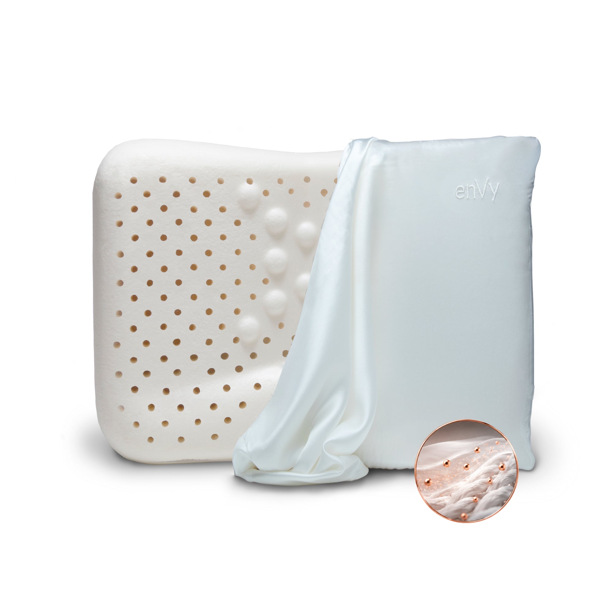 The enVy Travel pillow with SILK or TENCEL™ Pillowcase infused with COPPER