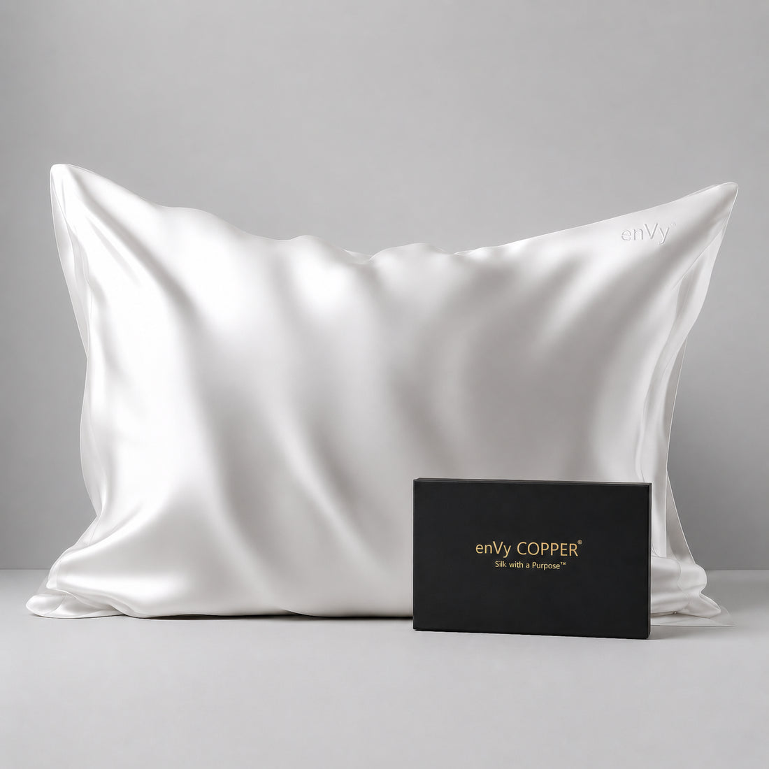 COPPER-infused biofunctional pure 100% mulberry silk pillowcase with gift box by enVy