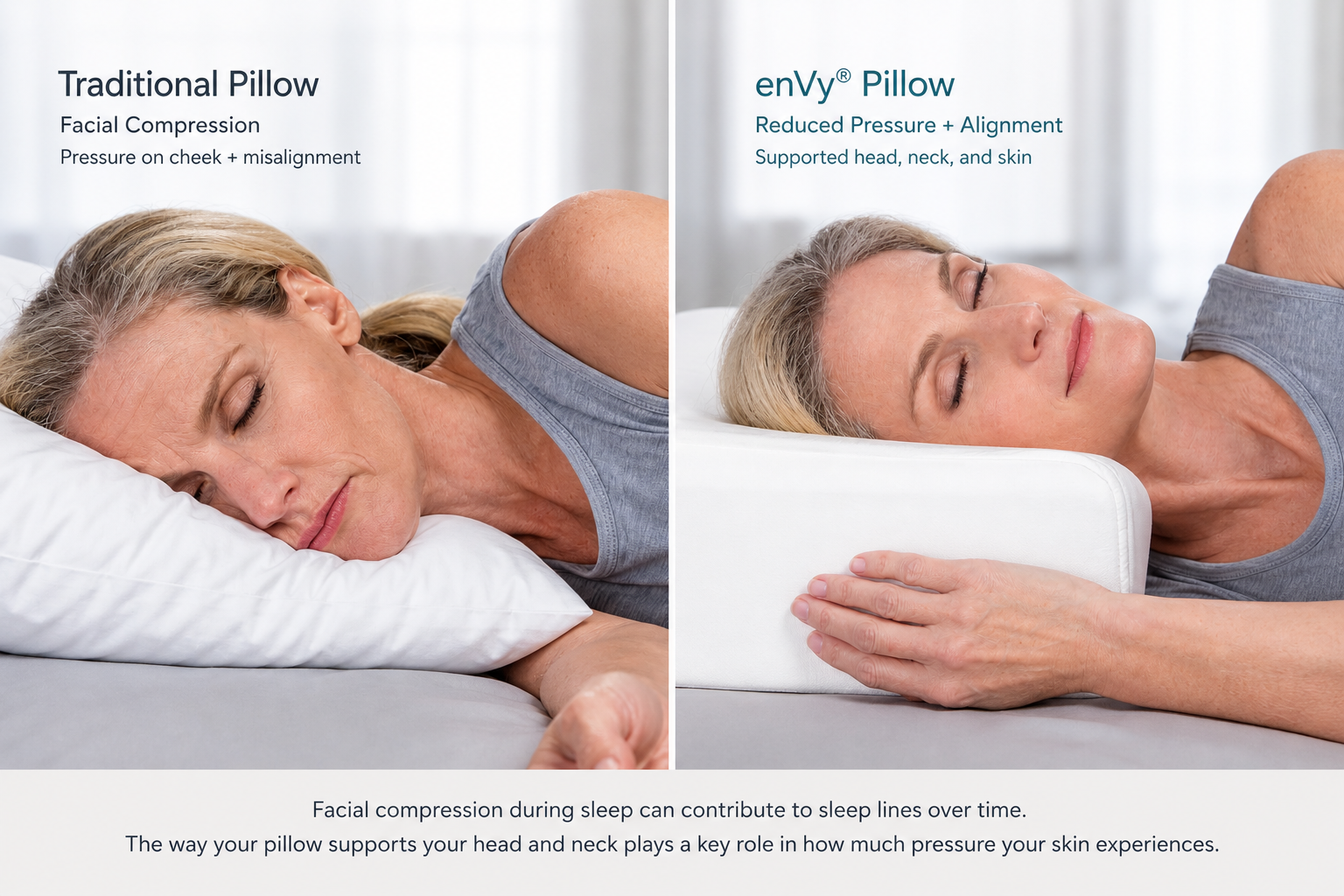 anti wrinkle pillow comparison side sleeping facial compression vs ergonomic pillow alignment
