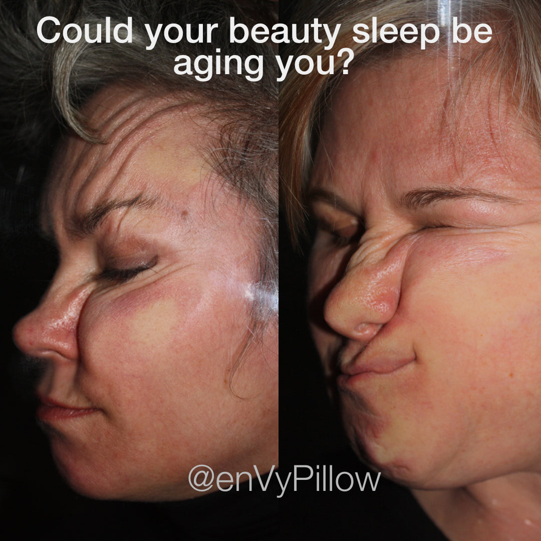 side sleeper facial compression demonstration on traditional pillow