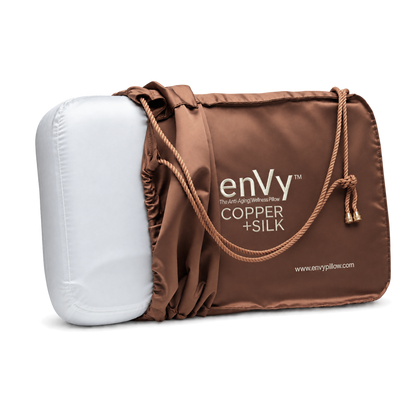 Natural Latex neck pillow for back and side sleepers with COPPER infused SILK pillowcase by enVy Pillow