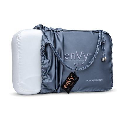 Natural Latex neck pillow for back and side sleepers with COPPER and Zinc  infused SILK pillowcase by enVy Pillow