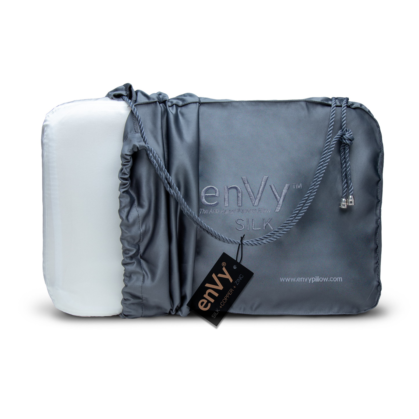 NEW! The enVy® COPPER + ZINC + SILK 100% Natural Latex PROACTIVE-Aging Pillow - with COPPER + ZINC infused SILK Pillowcase
