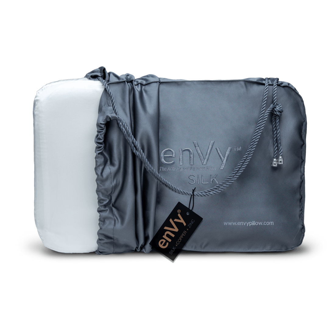 ergonomic pillow for back and side sleepers with COPPER and ZINC infused SILK by enVy