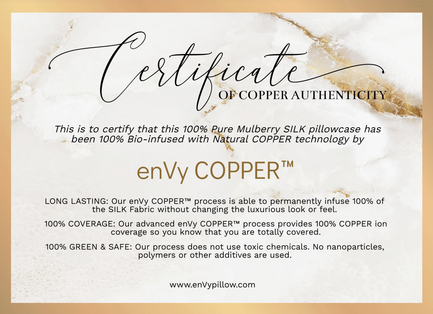 COPPER infused Mulberry SILK Pillowcase by enVy®  (Queen Size)