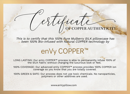 COPPER infused Mulberry SILK Pillowcase by enVy®  (Queen Size)